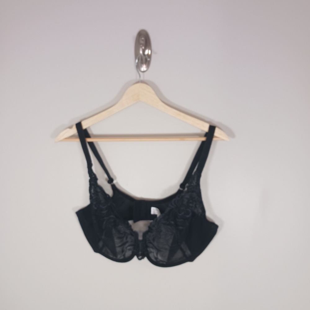 Wacoal Black Lace Underwire Bra Women's 38DD Sheer Floral Unlined Lingerie